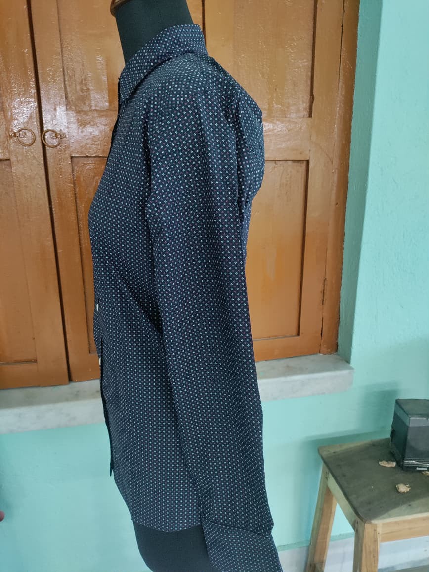 Dark Blue Printed Formal Shirt for Women