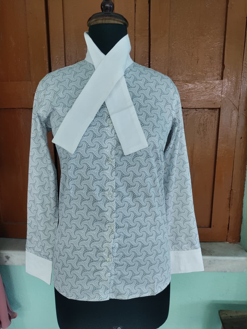 White Printed Formal Shirt for Women