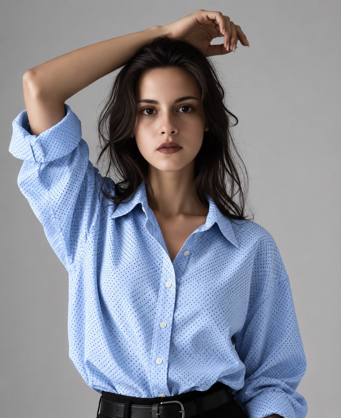 Sky Blue Micro Print Formal Shirt for Women