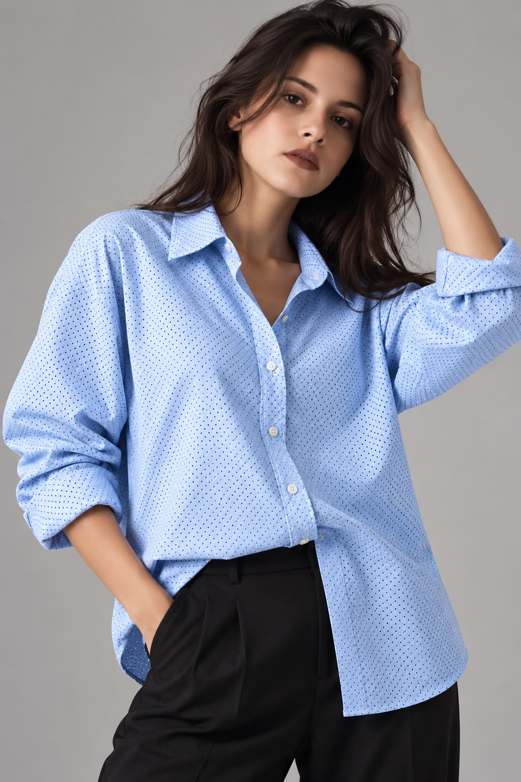 Sky Blue Micro Print Formal Shirt for Women