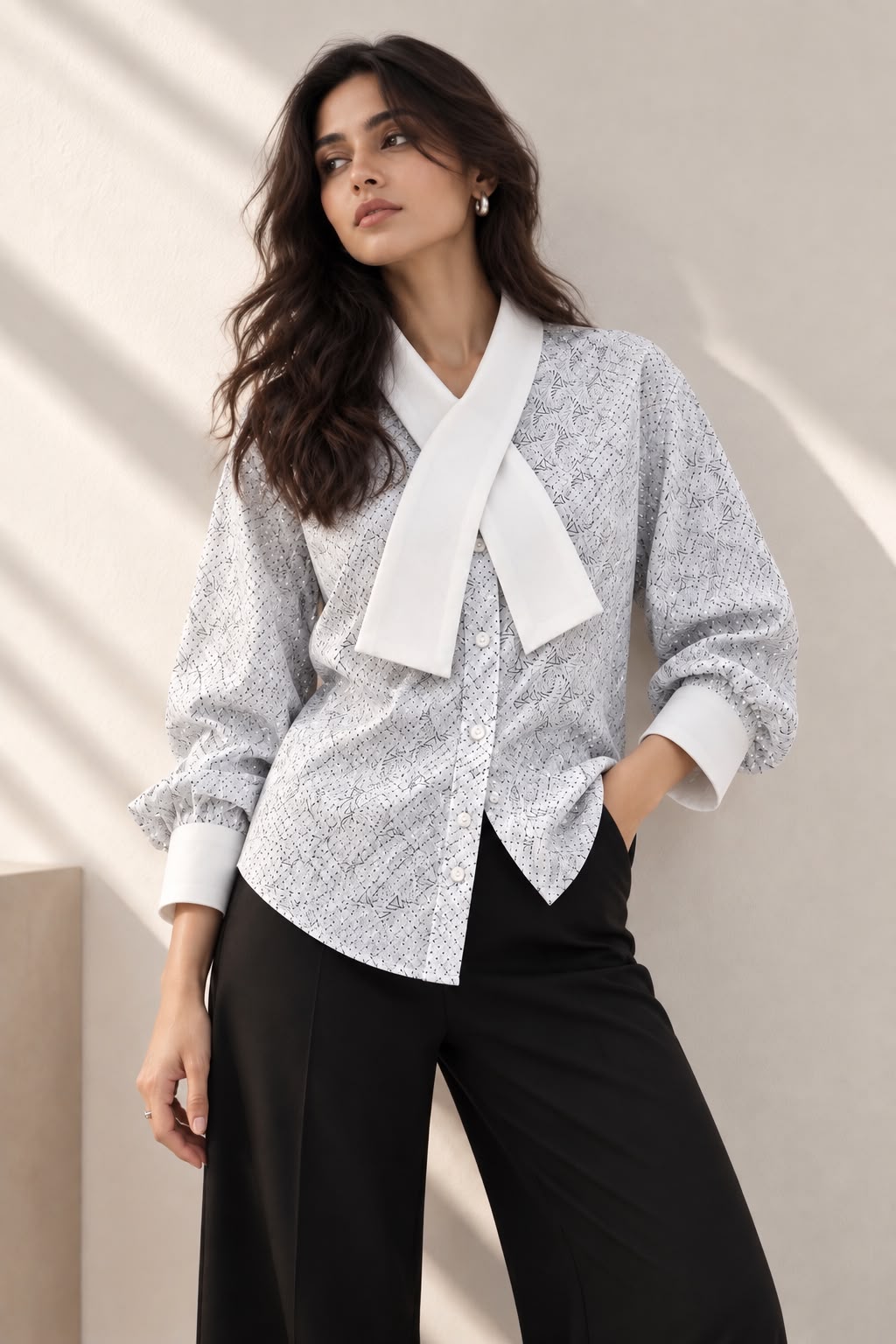 White Printed Formal Shirt for Women