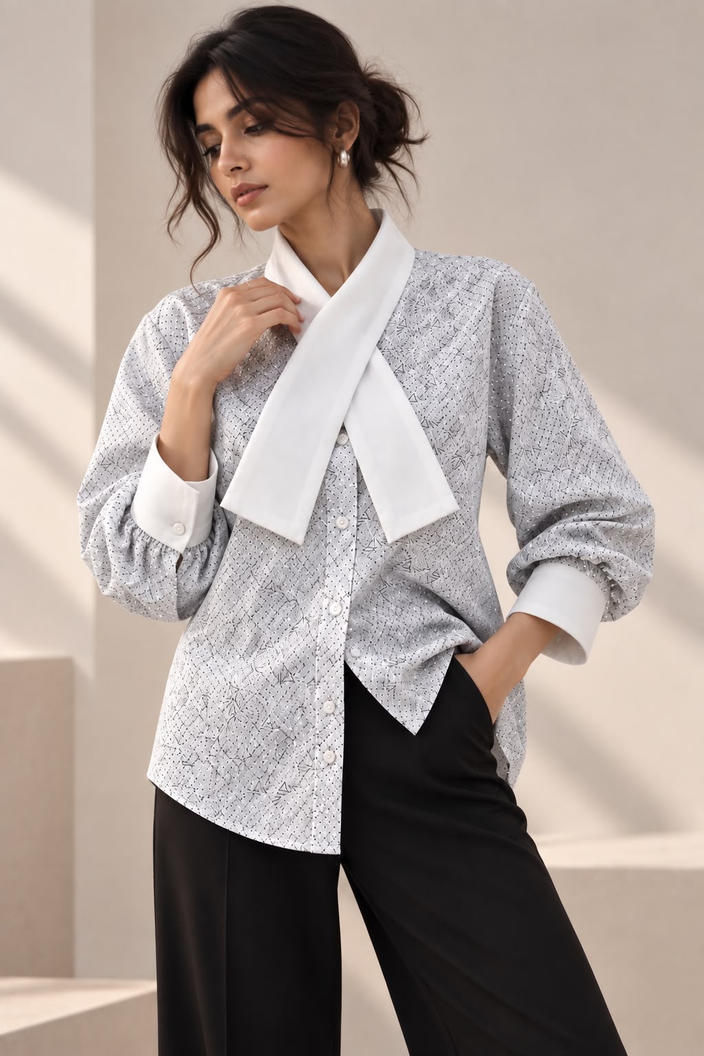 White Printed Formal Shirt for Women